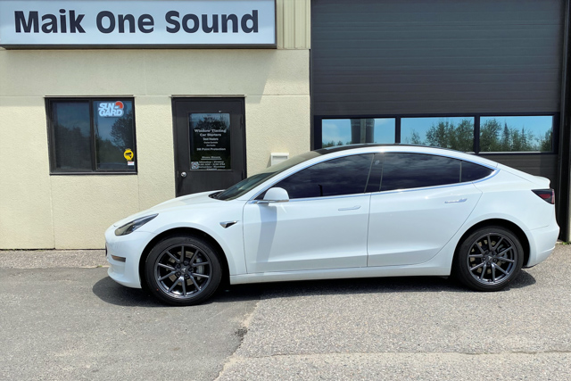 2020 Tesla 3 with professional window tint in North Bay